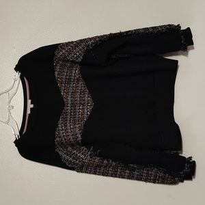 Skies Are Blue /Anthropologie Sweater Boucle Fringe Accent Black